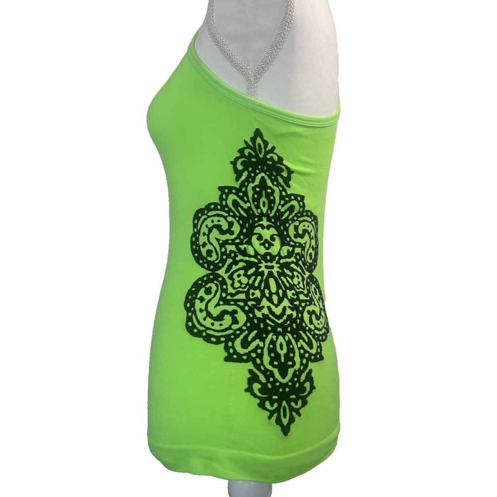 Morera Sz M Apple Green With Black Accents Athletic Tank Top with Bra Shelf